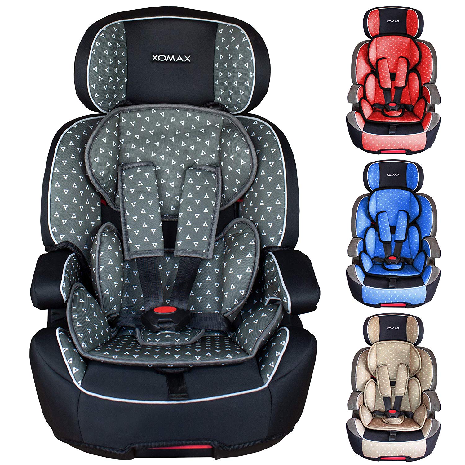 XOMAX XL-518 Child\'s Seat with ISOFIX, Grows with your child, 9-36 kg 1-12 Years Group 1/2/3, 5-Point Harness and 3-Point Harness Removable and Washable Cover ECE R44/04 Grey