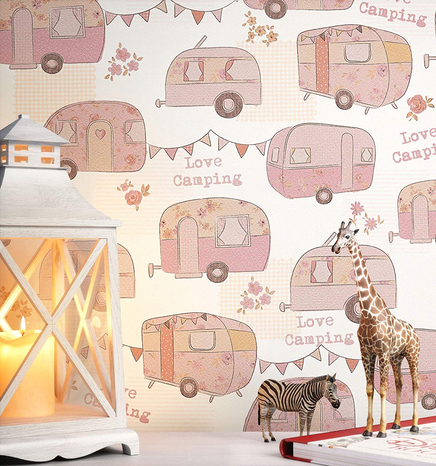 Newroom Design Newroom Childrens Wallpaper Cream Caravan Camping Childrens Wallpaper Met