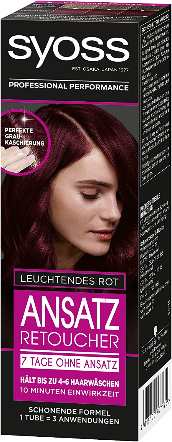 Syoss Root Retoucher Bright Red Level 1 (3 x 60 ml), Semi-Permanent Root Colour for 7 Days without Roots, Hair Colour for Quick and Easy Roots Treatment, ‎bright