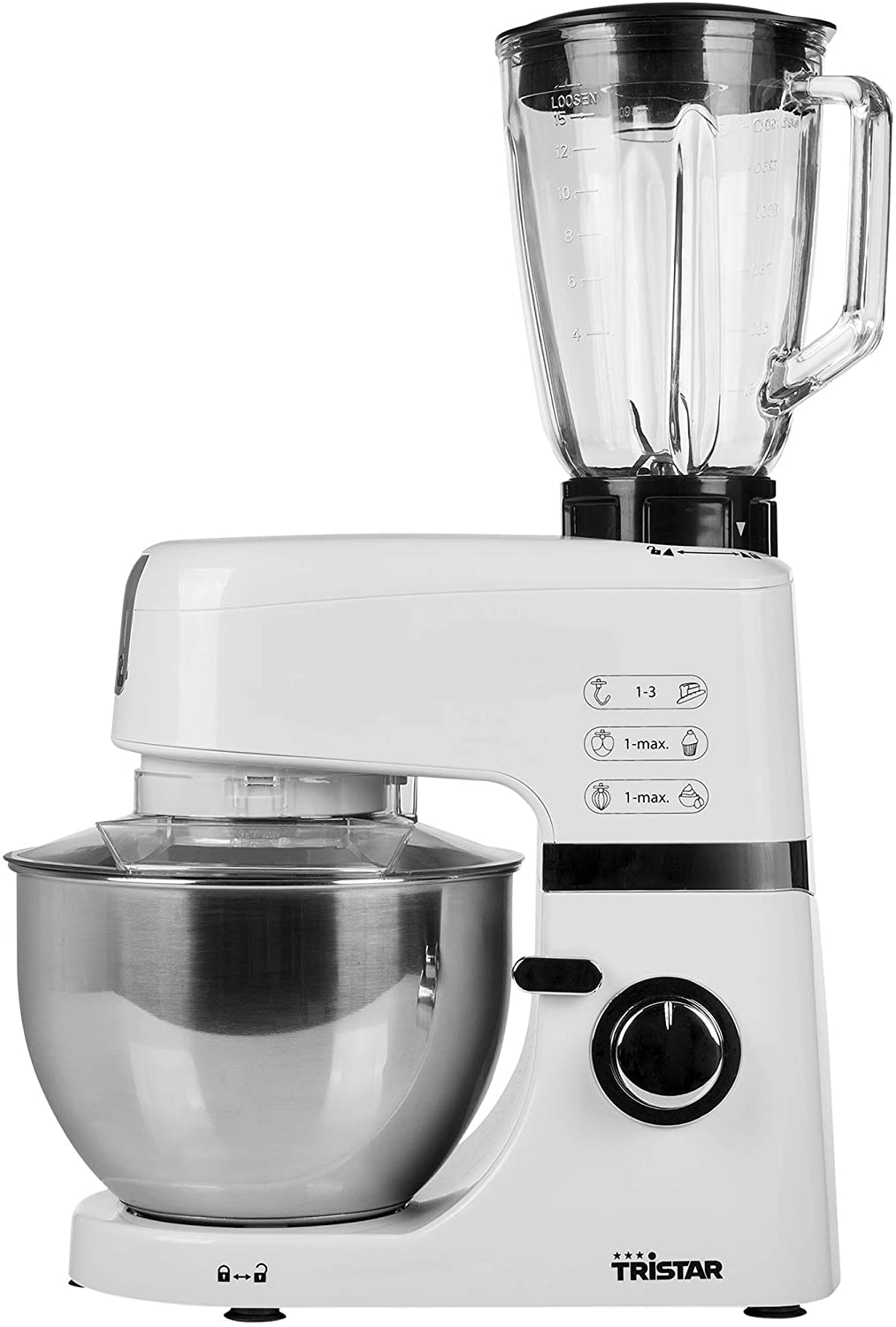 Tristar MX-4198 Food Processor with Jug Mixer, 700 W, 1.5 Litres, Stainless Steel, 6 Speeds Black