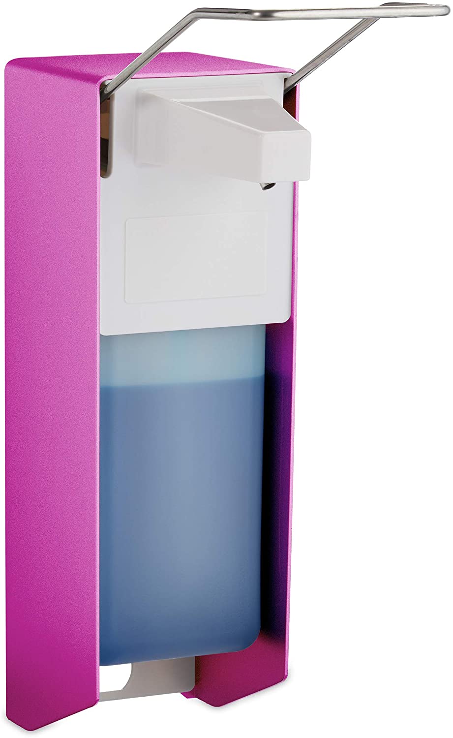 Relaxdays Euro Dispenser, 1000 ml, Disinfectant, Soap, Elbow Lever, Wall Mount, Hygiene Dispenser, Pink