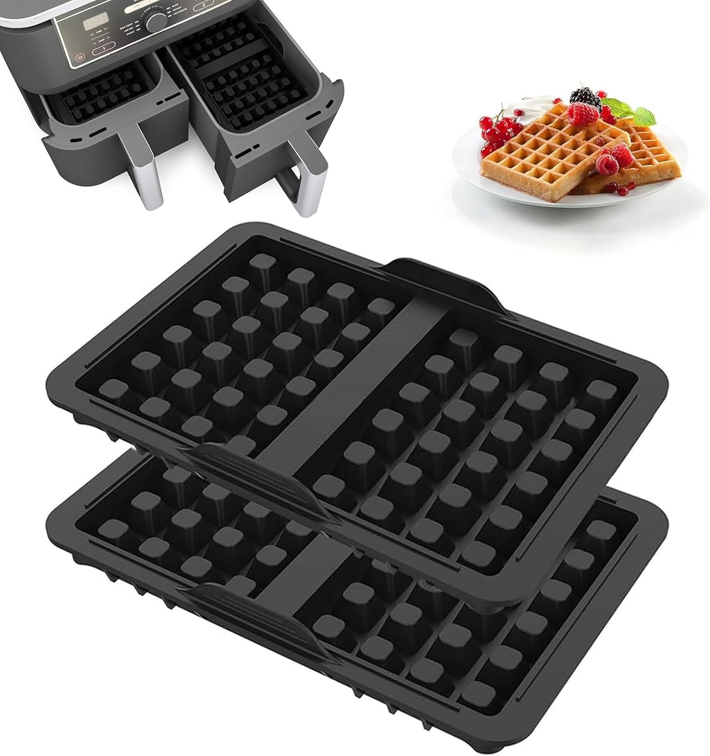 Pack of 2 silicone Belgian waffle molds, waffle irons, compatible with Ninja AF300EU, AF400EU, AF451EU, SL400EU and AF500DE for making Belgian waffles, waffles, accessories