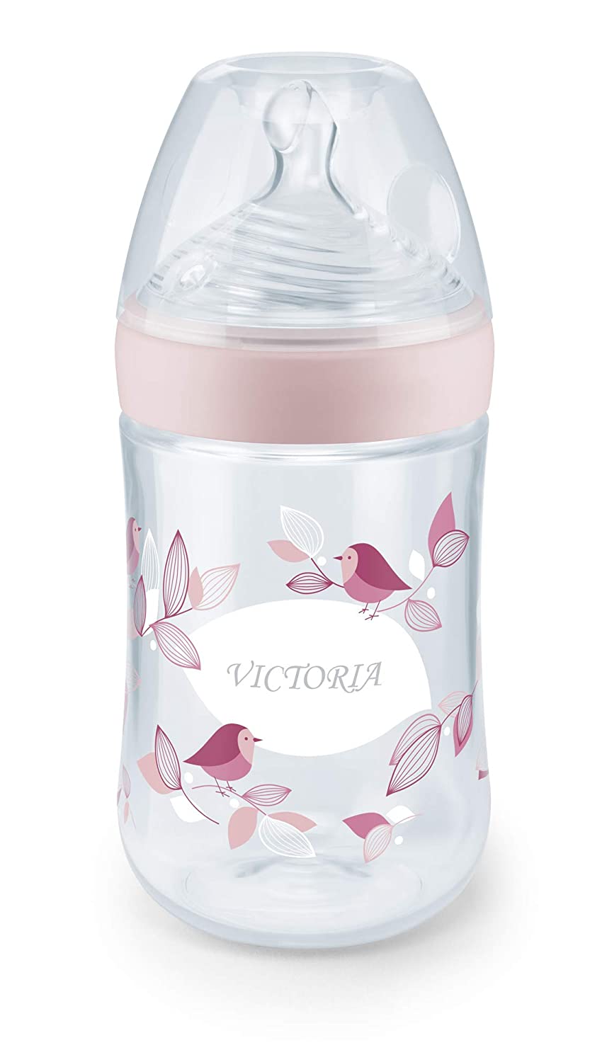 NUK Nature Sense Personalised Engraved Baby Bottle with Breast Like Silicone Teat, BPA Free, Medium, 260 ml, Pink