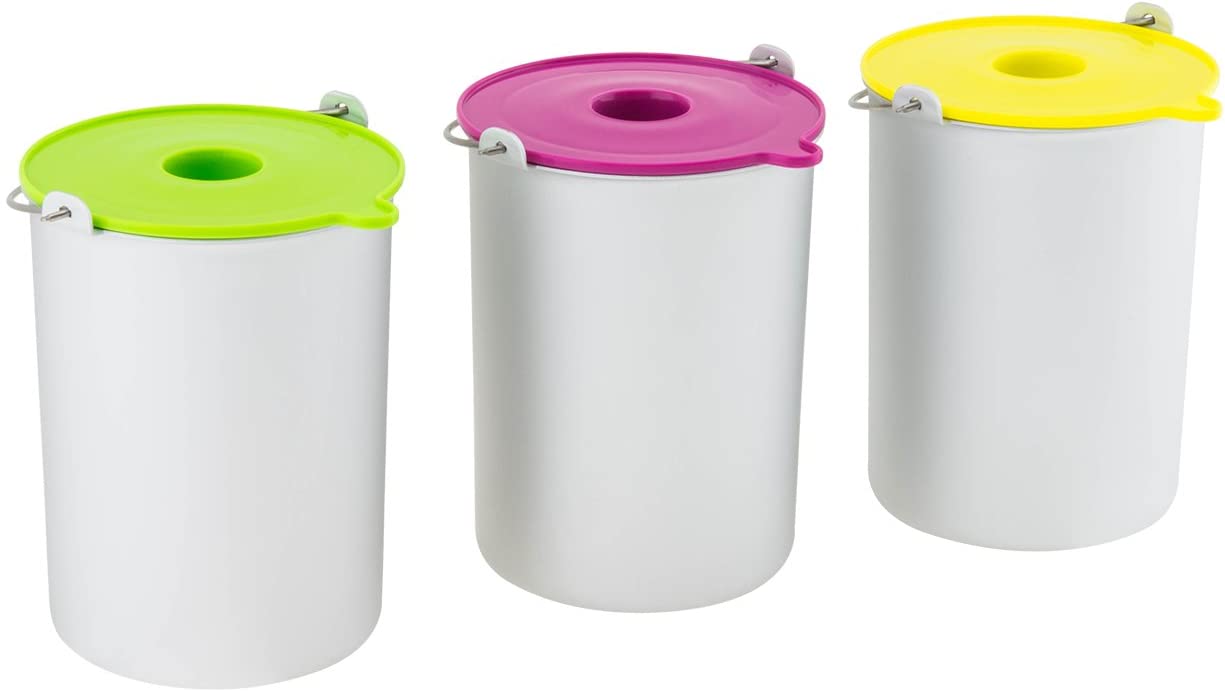H.Koenig BO325 Ice Bucket for HF250 Ice Cream Machines 1.5 L 3x Containers in Silver, Lid in Green, Pink and Yellow