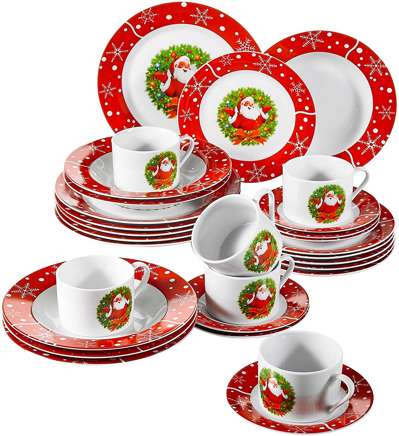 Veweet Series Santa Claus Porcelain Dinner Service Set 30 Pieces For 6 Peop