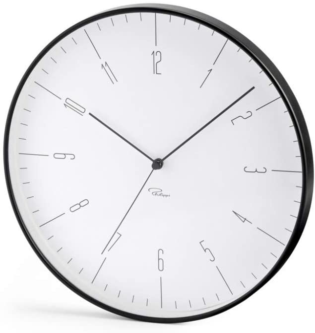 Philippi Cara Wall Clock, Black ABS, Glass, Movement with Silent Sec, 30 (d
