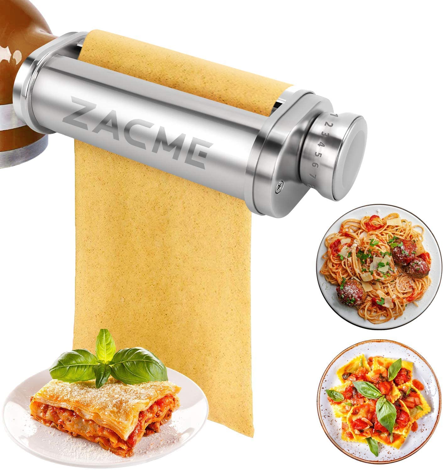Airpro r Attachment, Zacme 3-in-1 Pasta Roller & Cutter Attachments Set for KitchenAid Stand Mixers, Including Durable Pasta Sheet Roller, Spaghetti Cutter, Fettuc