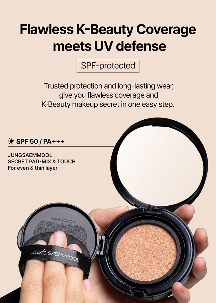 JUNG SAEM MOOL Essential Skin Nuder Longwear Cushion long-lasting make-up in a sponge SPF 50+ + additional filling