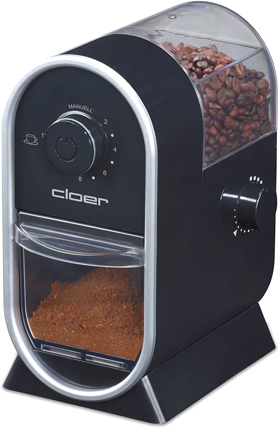 Cloer 7560 Electric Coffee Grinder with Disc Grinder / 100 W / for 150 g Coffee Beans / for 2-12 Cups / Adjustable Grinding Level / Black
