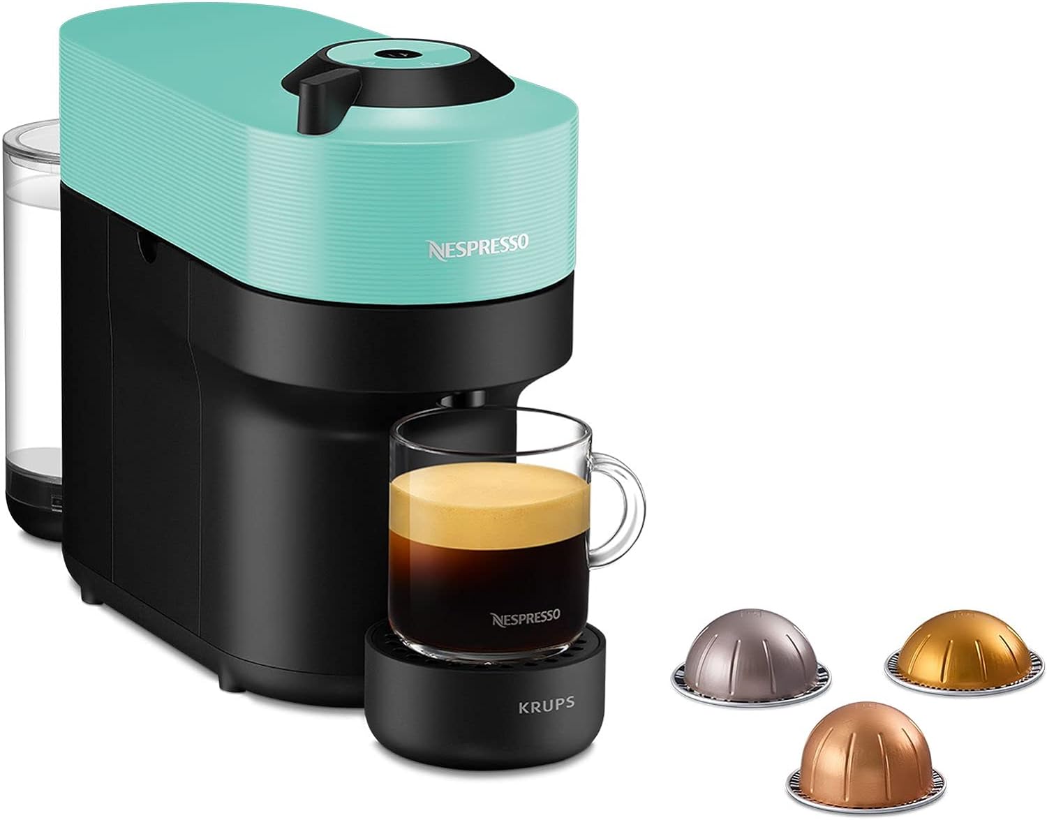 Nespresso Krups XN9204 Vertuo Pop Coffee Capsule Machine | Capacity: 560 ml | Automatic Capsule Detection | One touch system | 4 cup sizes | Shortened Heating Time | Sustainable | Aqua Mint, Mint