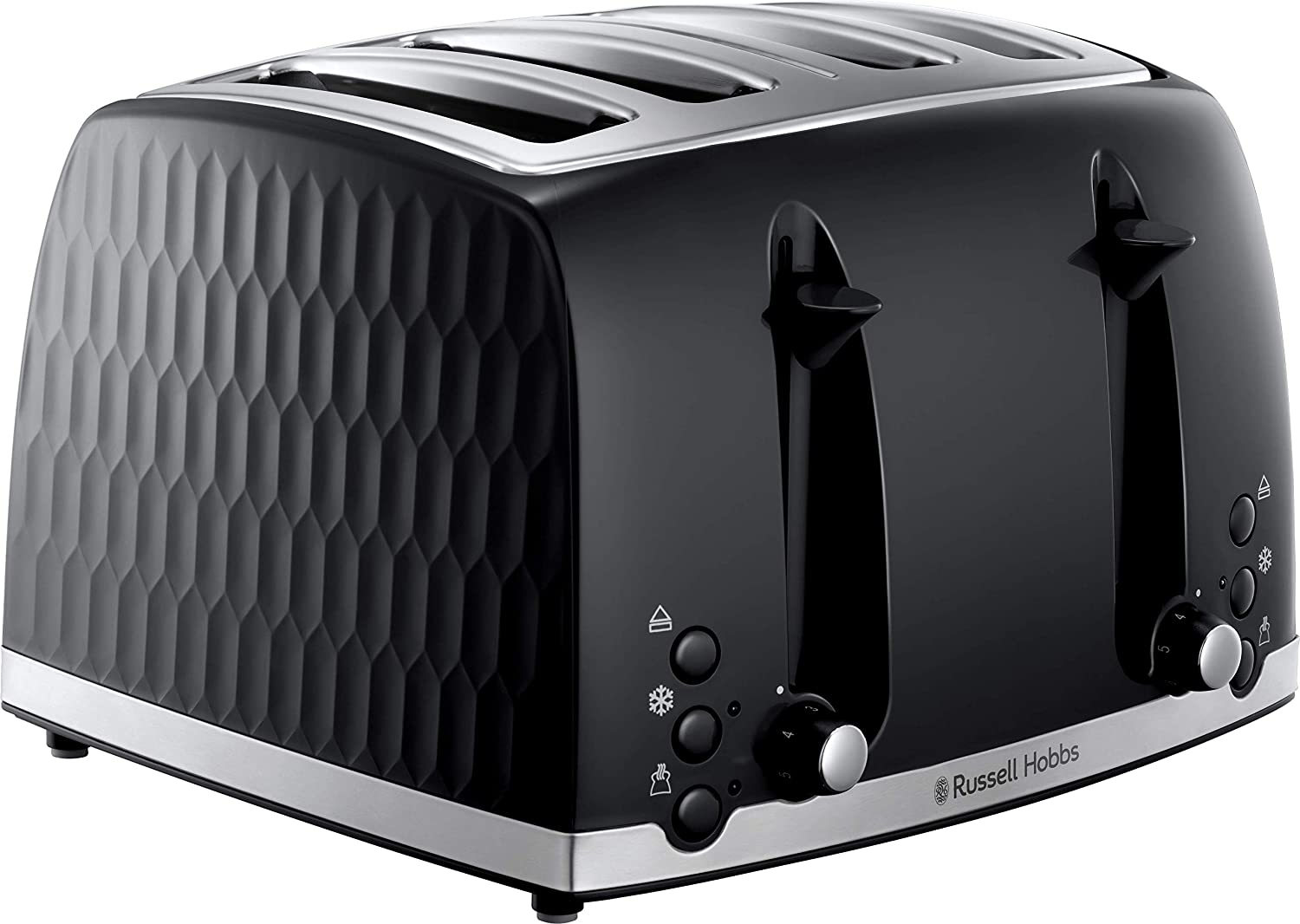 Russell Hobbs Modern Honeycomb 4 Slice Toaster Black 26071 with Extra Wide Slits and High Lift Function