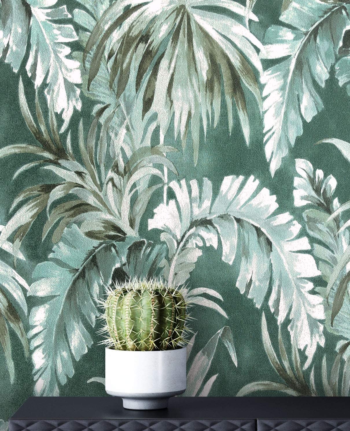 Newroom Design Newroom Non-Woven Wallpaper Modern Jungle Palm Trees Green with Wallpaper G