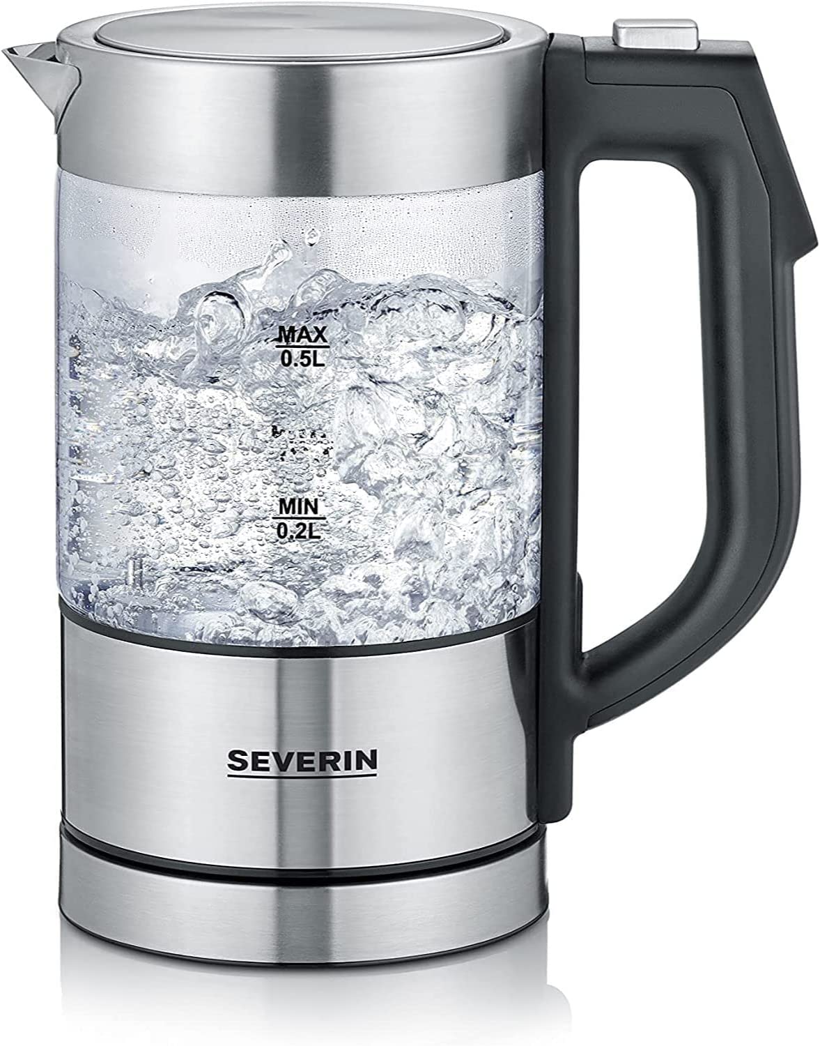 SEVERIN WK 3458 Digital Mini Glass Kettle, Compact Kettle with Temperature Selection, Electric Kettle with Limescale Filter, Glass / Brushed Stainless Steel / Black