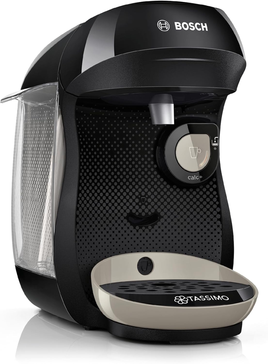 Bosch Tassimo Happy Friendly TAS109E Capsule Machine, Over 70 Drinks, Suitable for All Cups, Automatic Shut-Off, Sustainable, Perfectly Dosed, Space-Saving, 1400 W, Black/Beige