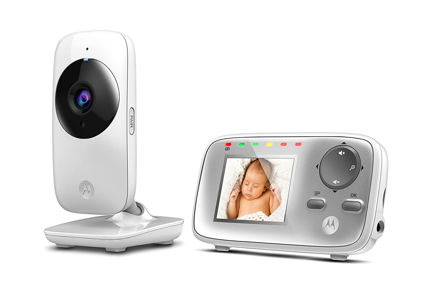 Motorola Baby MBP 482 Video Baby Monitor, Baby Surveillance Camera with Zoom, 2.4 Inch / 6.1 cm Colour Display, Infrared Night Vision and 300 Metre Range, White