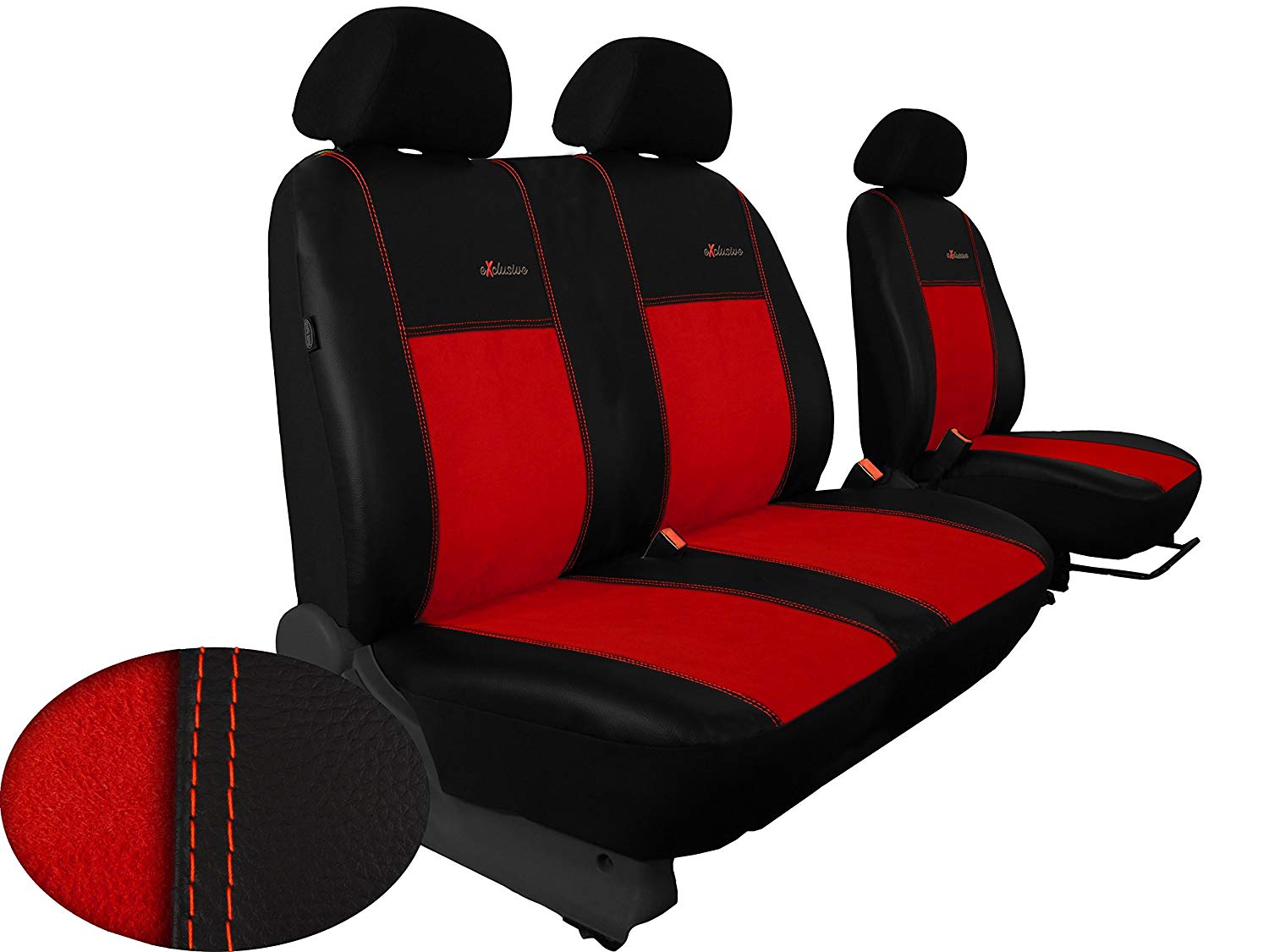 Car Seat Covers Bus 1+2 Alkantara Exclusive Suitable for Vito 638. Colour: red