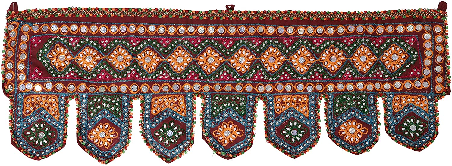 Guru-Shop Indian Cotton Wall Hanging Toran Oriental Flag With Pilletten – P