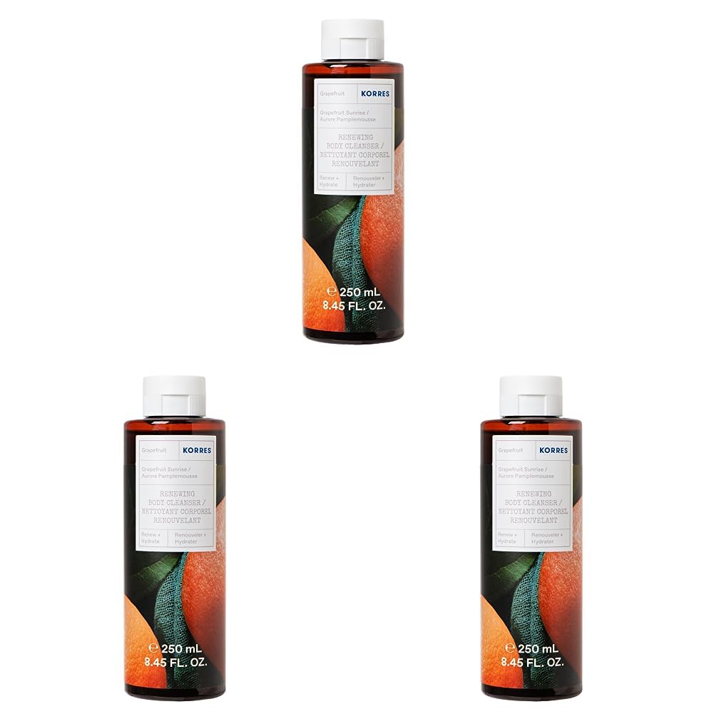 KORRES GRAPEFRUIT SUNRISE Revitalising Shower Gel with Active Aloe Vera, Dermatologically Tested, Vegan, 250 ml (Pack of 3)