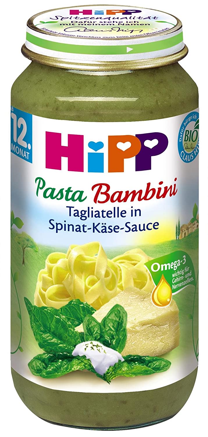 HiPP Pasta Bambini - Tagliatelle in Spinat-Käse-Sauce Bio, 6er Pack (6 x 250 g)