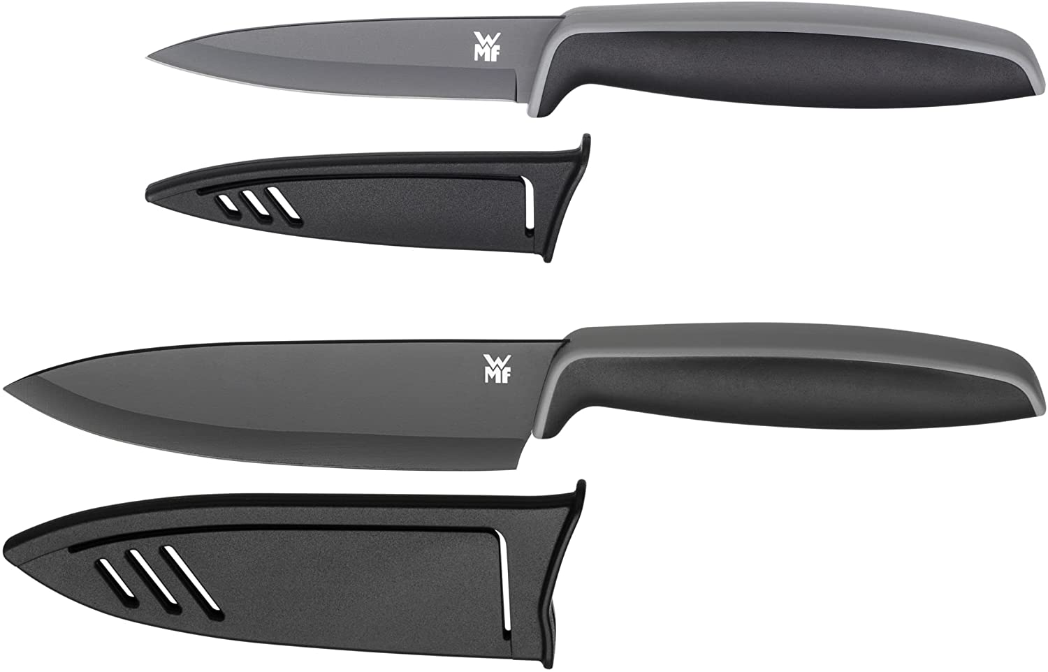 WMF Touch 2-Piece Kitchen Knife Set with Protective Cover, Special Blade Steel, Non-Stick Coating, Sharp, Chef\'s Knife, Vegetable Knife, Black