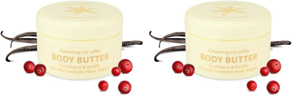 Jean & Len Body Butter Cranberry & Vanilla, Provides the Skin with Sufficient Moisture, Delicate Melting Texture, Exhilarating Sweet Fragrance, Vegan Formulation, Parabens & Silicone-Free, 200 ml