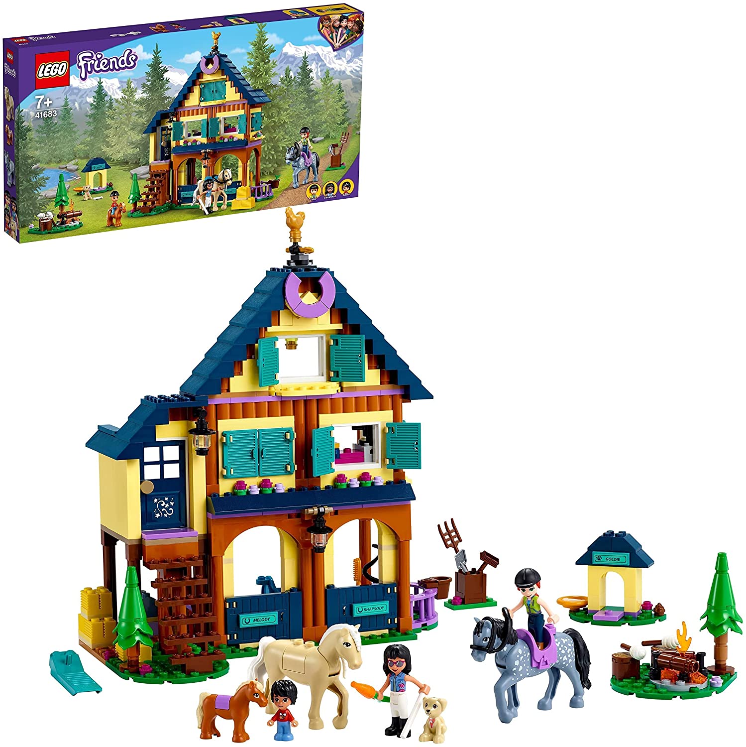 LEGO 41683 Friends Riding Farm in the Forest, Horse Stable Toy with Horses 
