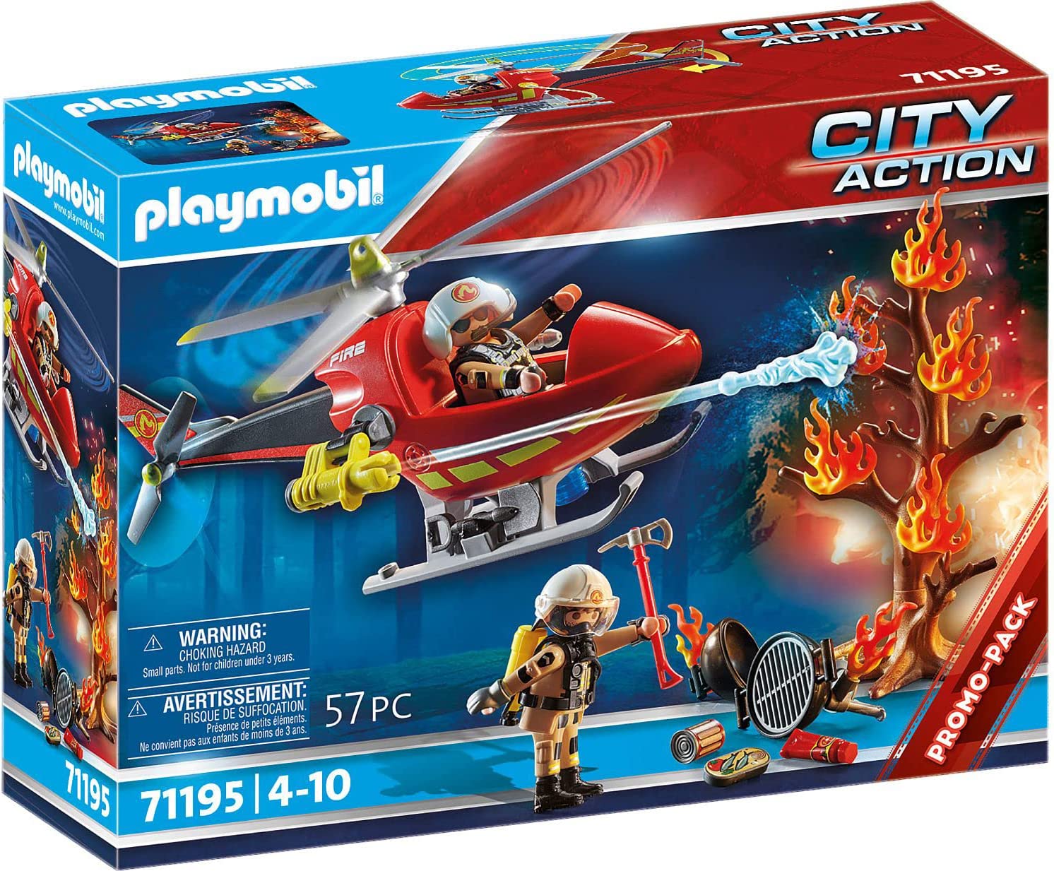 PLAYMOBIL City Action 71195 Fire Engine Helicopter, Fire Engine Helicopter with Fire Cannon, Toy for Children from 4 Years