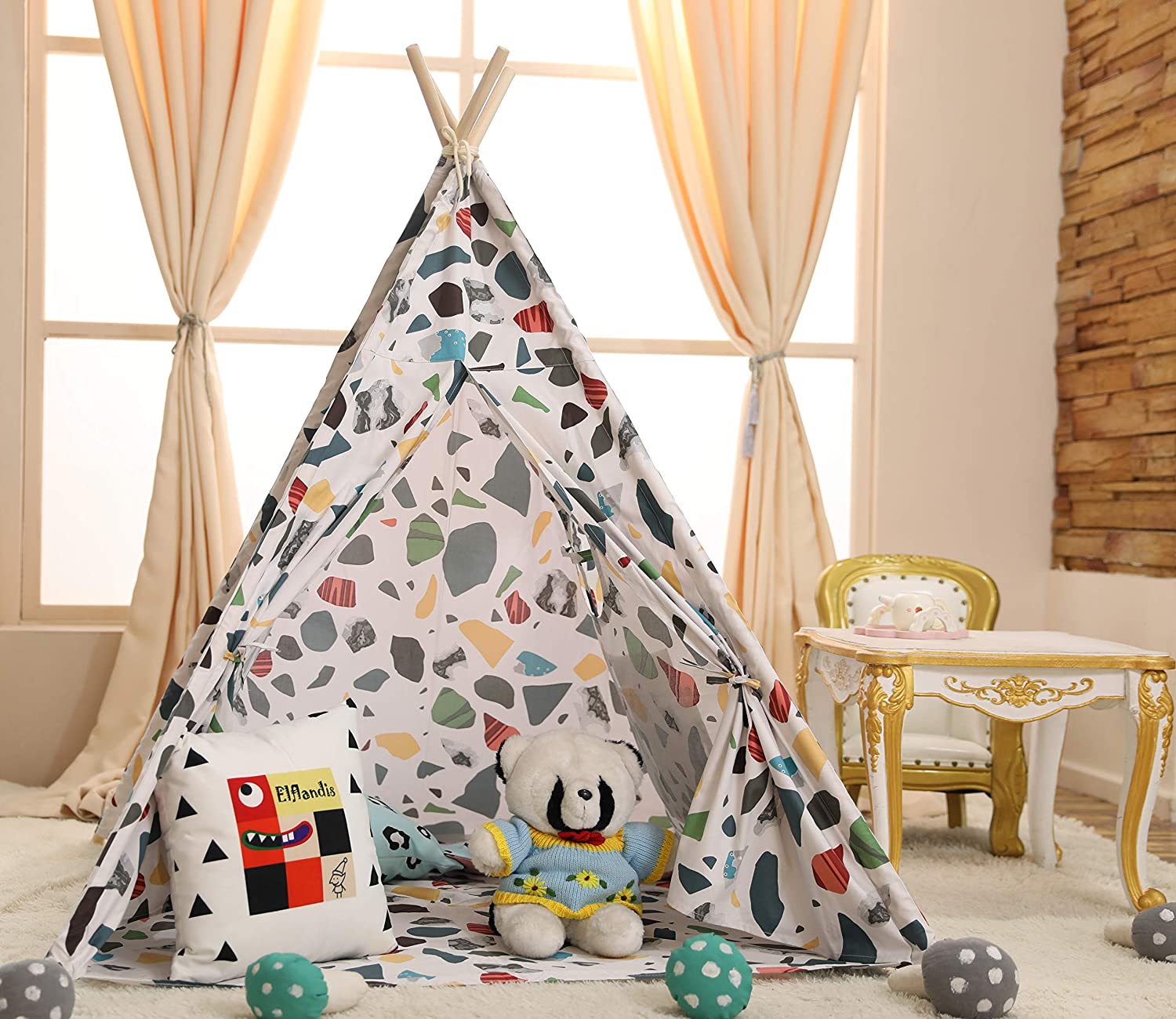Elflandis Teepi cotton kids play tent with mat and storage bag.