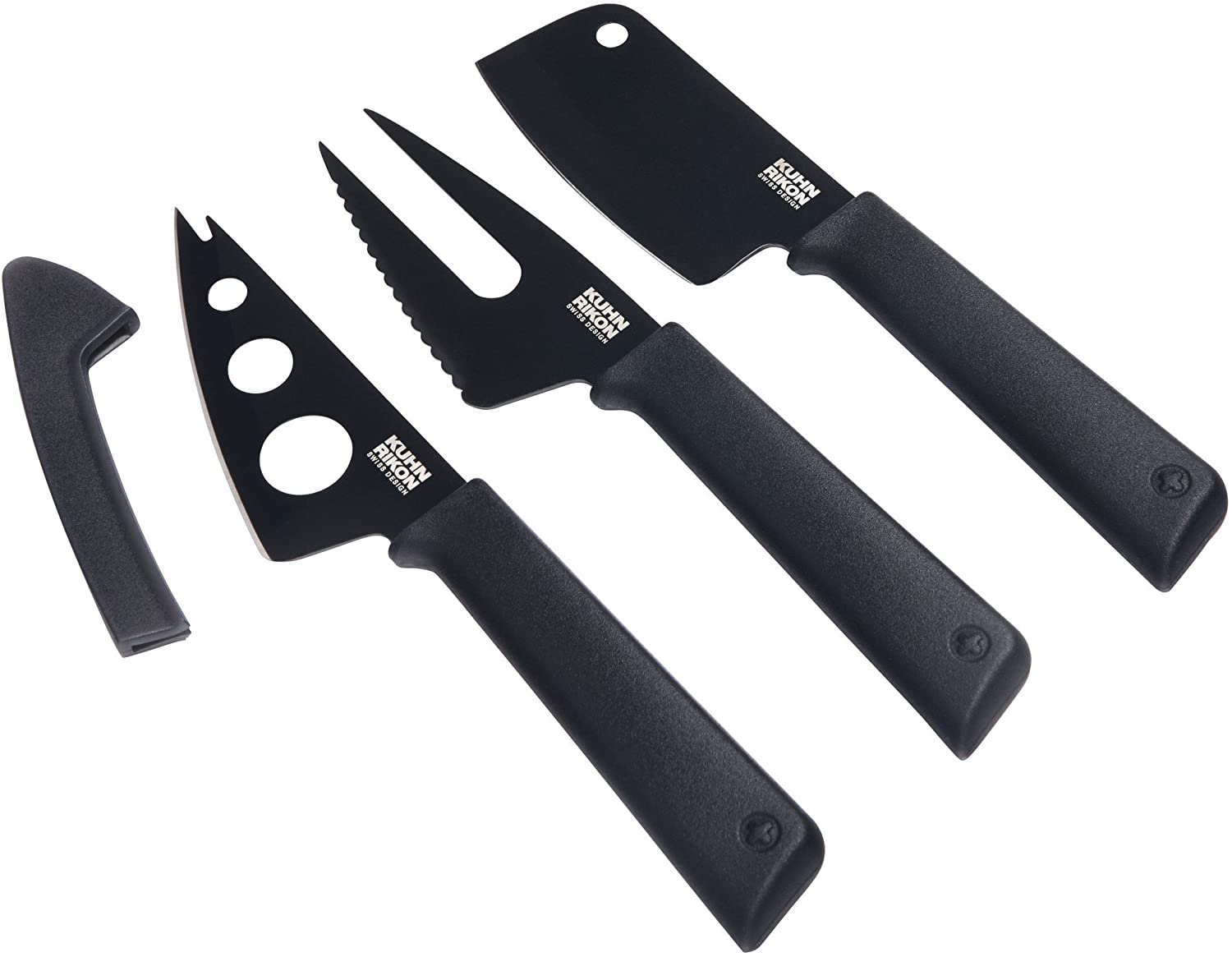 KUHN RIKON 26682 Colori 3-Piece (Soft Cheese Knife, Cheese Fork & Mini Hatchet Cheese Knife Set, Plastic, Black, 27 x 20 x 2.5 cm, 3 Units