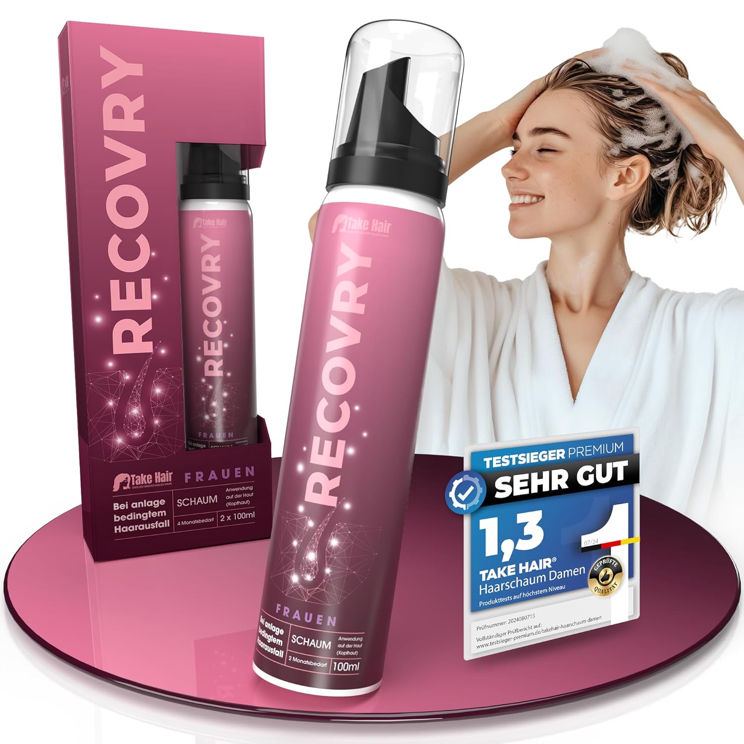 RECOVRY - Anti Hair Loss Foam for Women - 4 Month Supply - Activates and Strengthens the Hair Roots for Visibly Fuller and Stronger Hair - Includes Masterclass