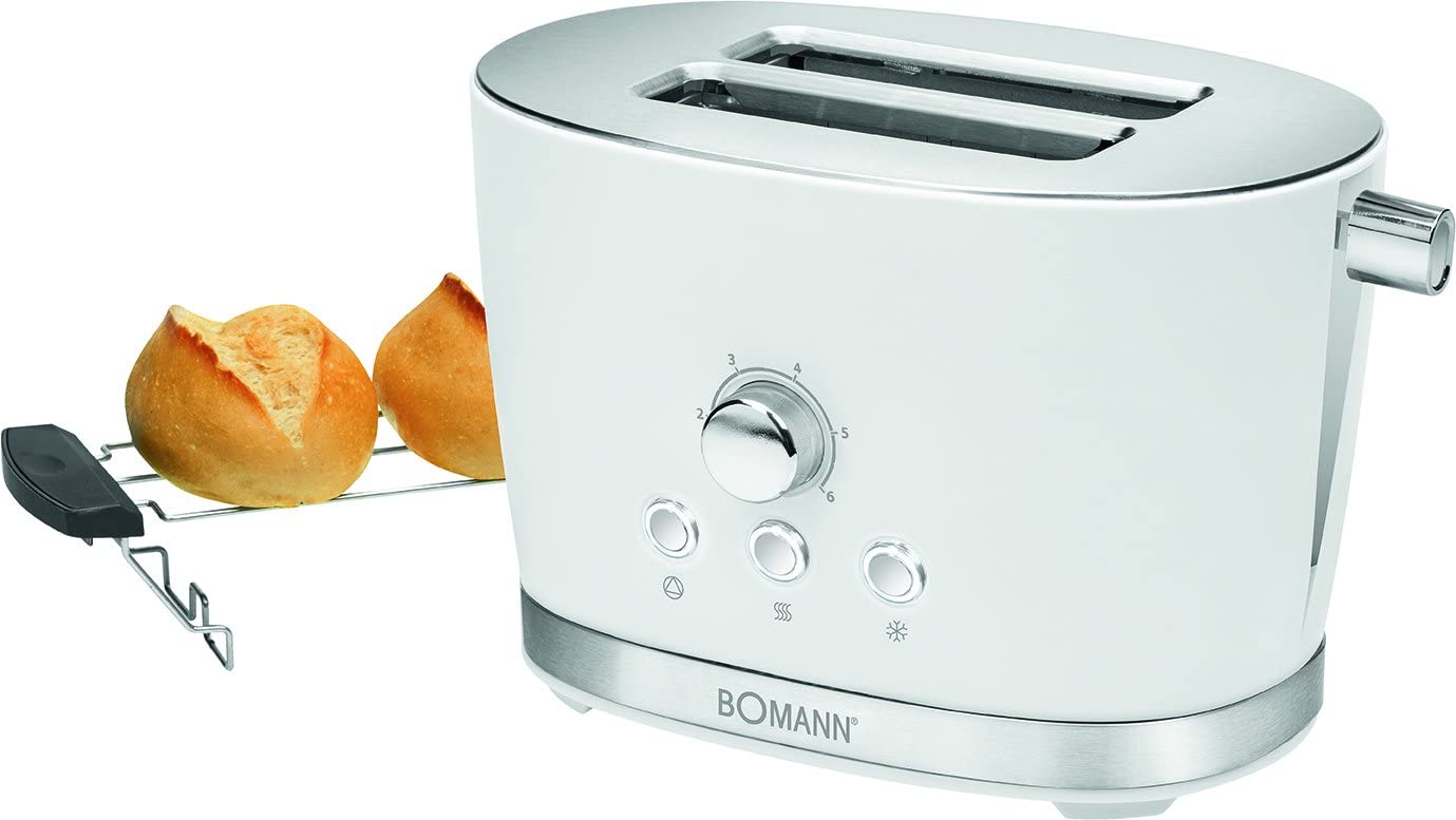 Bomann 2-slice toaster with bread roll, crumb tray, defrost function, warm-up function, quick stop function, Black