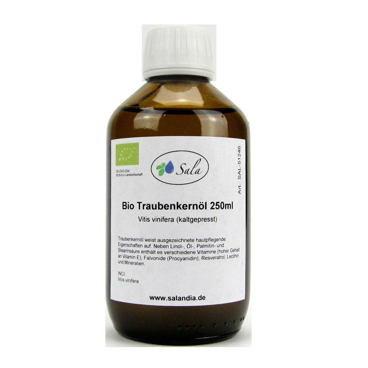 Sala Grape Seed Oil Cold Pressed Organic 250 ml Glass Bottle