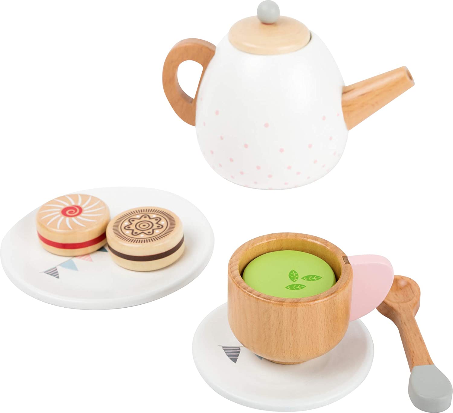 Small Foot 11214 Tea Set With 17 Pieces Robust Wood Role Play Set For Child