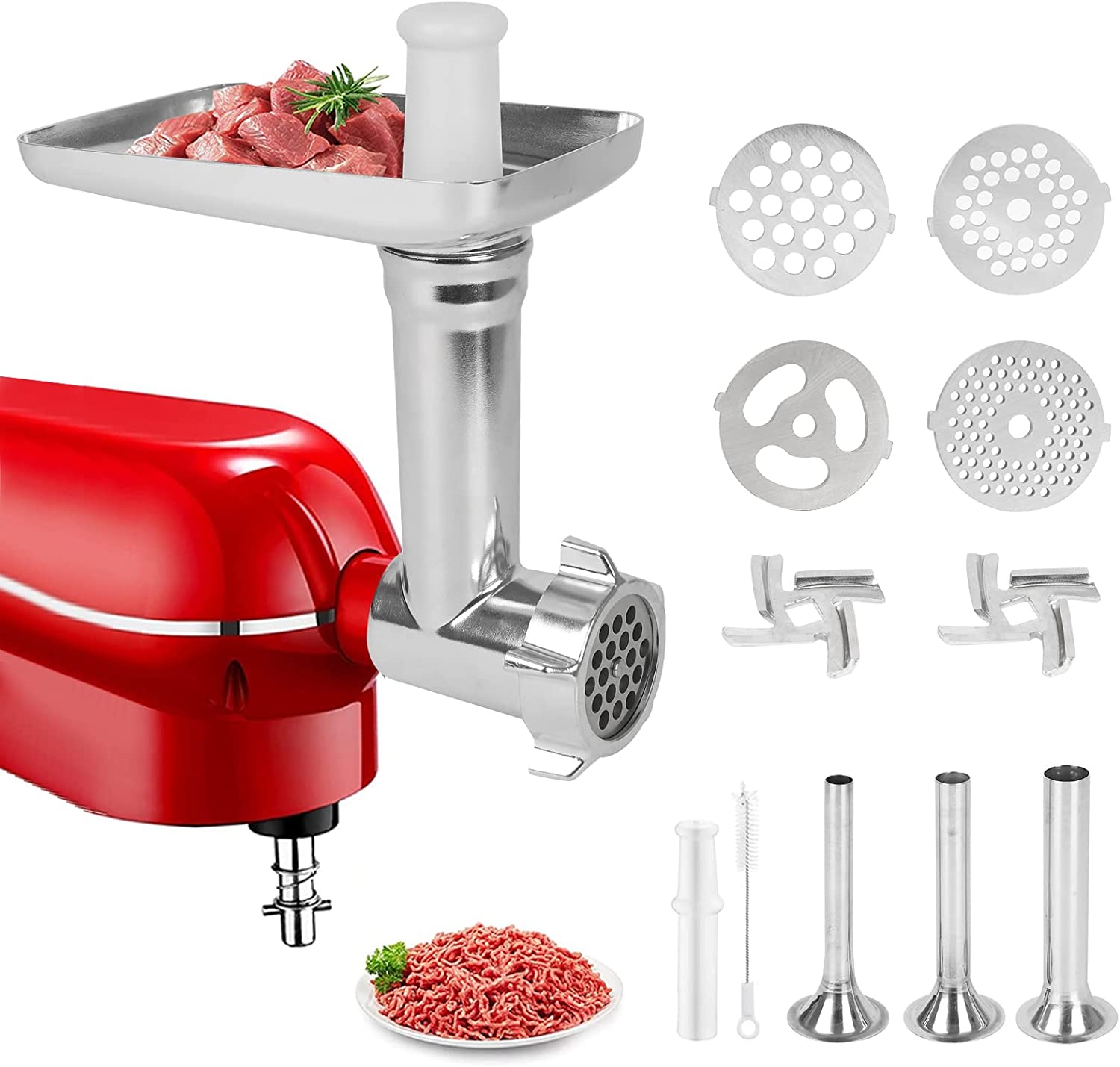 Meat Grinder Attachment for Kitchen Aid Accessories, Meat Grinder, Sausage Filler, Stainless Steel Stuffer Accessories, Meat Mincer, Electric Accessories, Filling Pipes, Funnel Nozzles, Kneading Machine, Filling Tubes (A)
