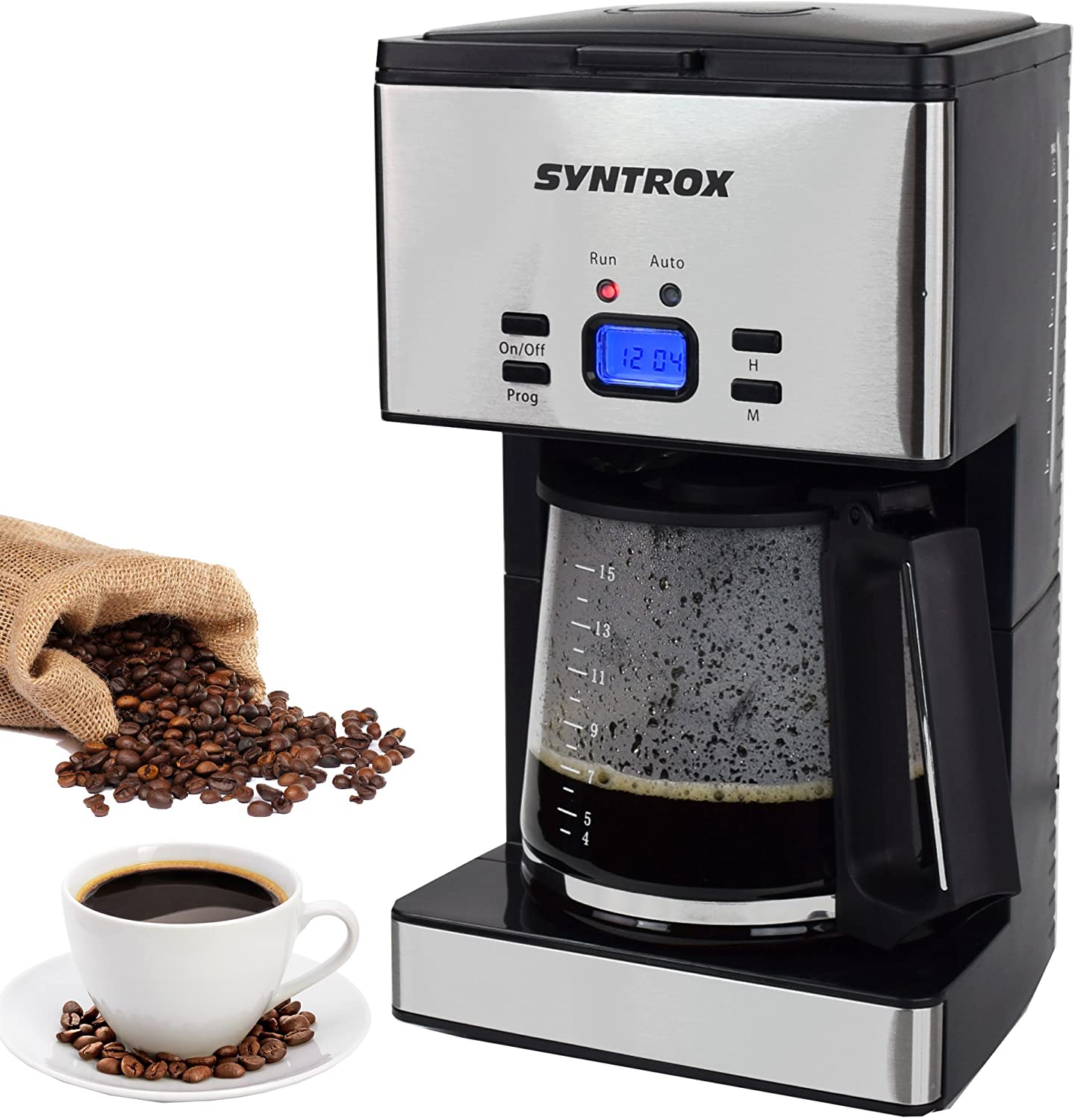 Syntrox Germany KM-1000W Inox Stainless steel Coffee maker Coffee maker Timer