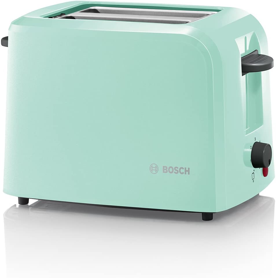 Bosch TAT3A012 compact toaster 980 W, mint turquoise, black, grey.