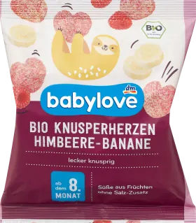 babylove Baby snack crunchy hearts raspberry banana, from the 8th month, 30 g