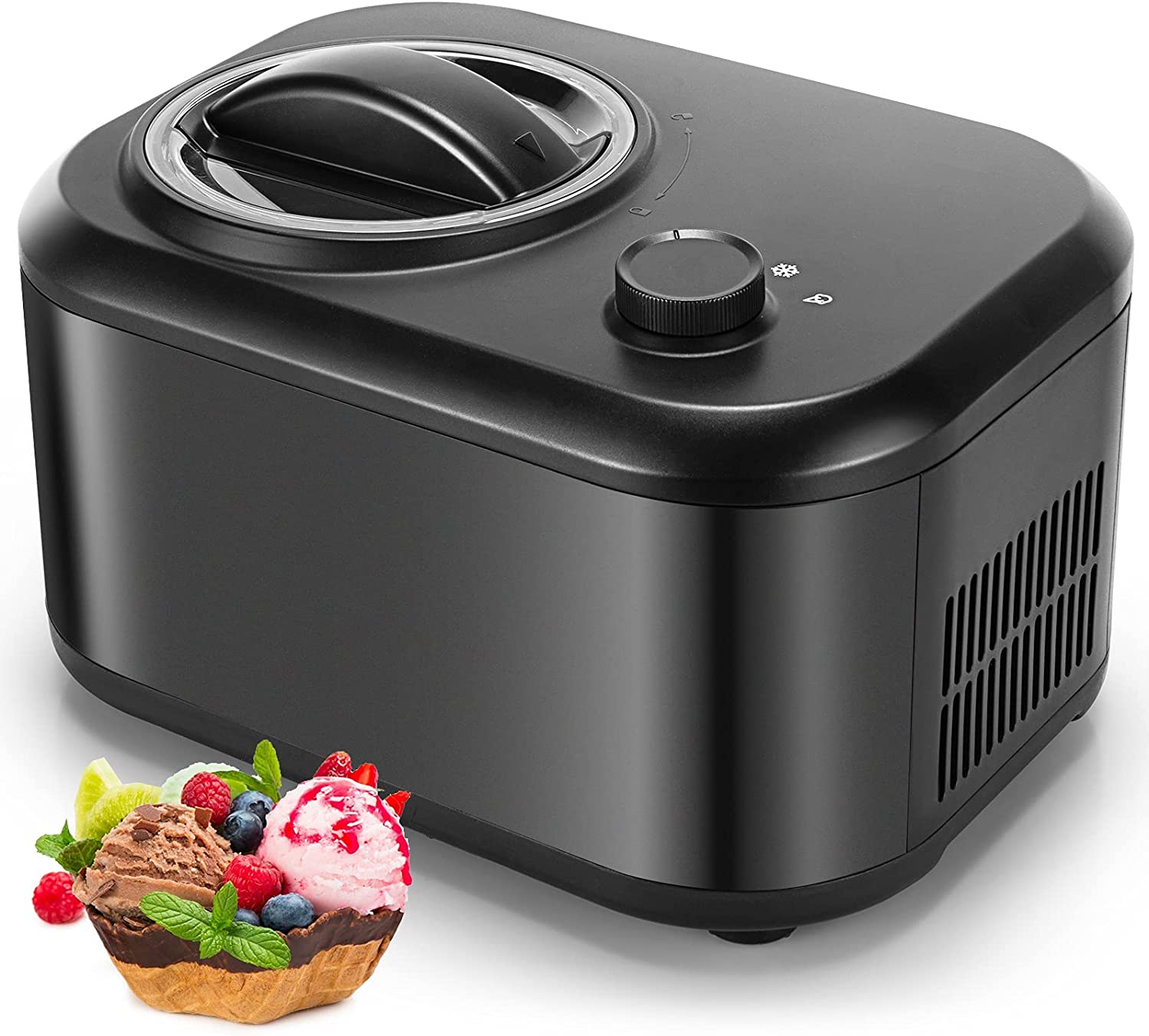 GOPLUS 1 L Ice Cream Maker, Ice Cream Maker with Automatic Self-Cooling Compressor 100 W & 3 Operating Modes, Yoghurt Maker with Removable Ice Container, for Ice Yoghurt & Sorbet, Choice of Colours (Black)