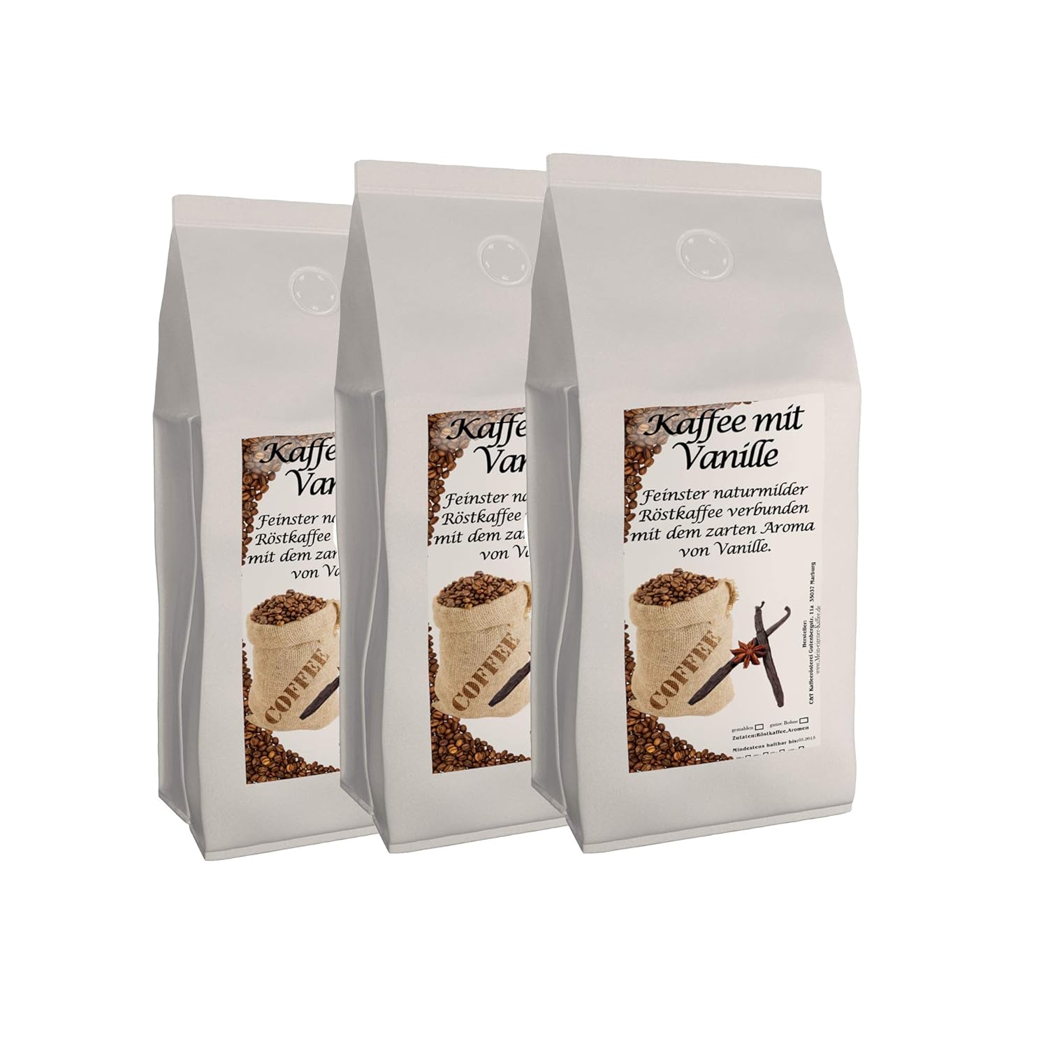 Aroma Coffee - Flavored Coffee Vanilla, 3 x 1000 g Ground - Top Coffee - Economy Pack - Gentle and Freshly Roasted in Own Roastery
