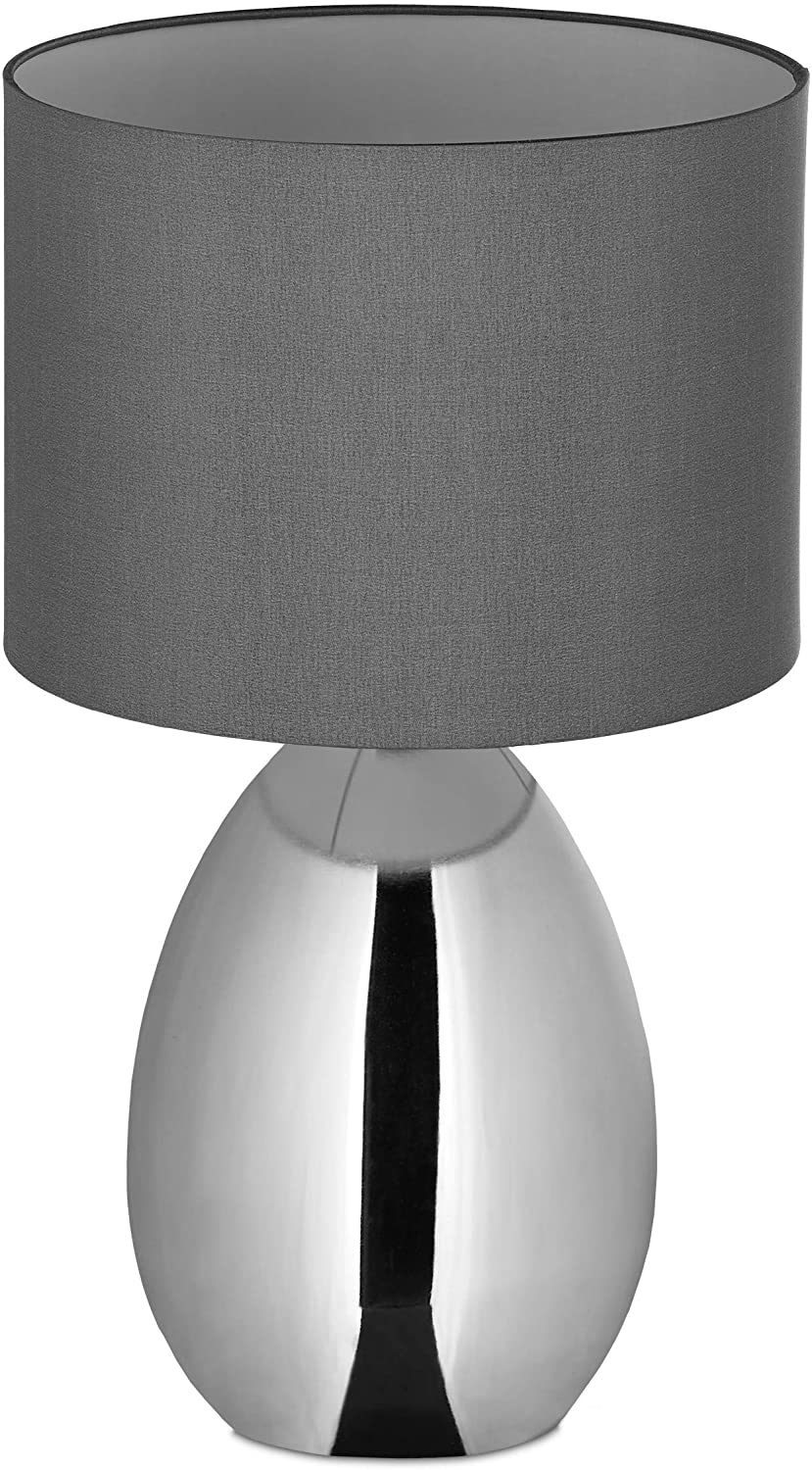 Relaxdays Bedside Lamp Touch Dimmable Modern Touch Lamp with 3 Levels E14 Table Lamp with Cable 49 x 30 cm Silver 10032219 L