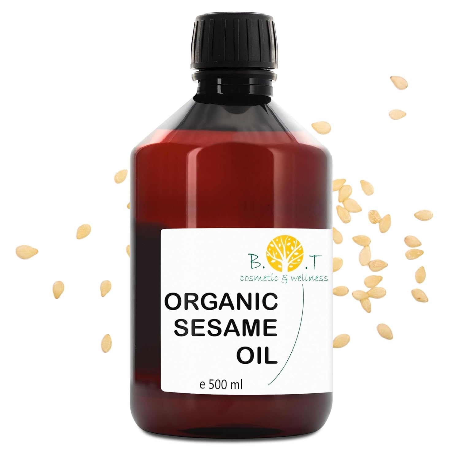 Bio Sesamöl für Hautpflege - Ayurvedische Massage, Anti-Aging, Feuchtigkeitsspendend, Natürliche Detox, Kosmetik DIY, Ideal für Haare - Kaltgepresst und Reich an Vitamin E 500 ml