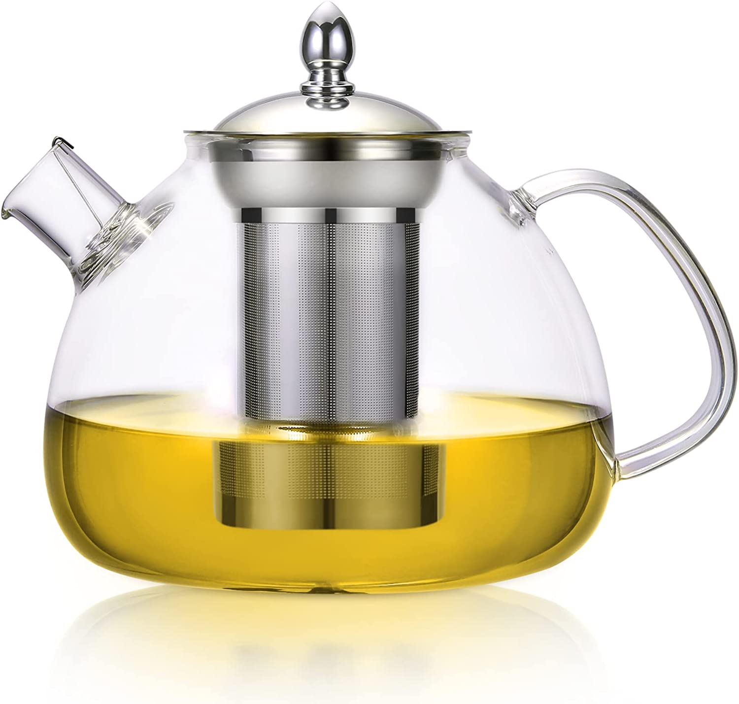 XLL Glass Teapot 1500 ml Glass Kettle Teapot with Stainless Steel Strainer Insert, Heat Resistant Borosilicate Jug Teapot Glass - Filter Spout No Drops, Dishwasher Safe
