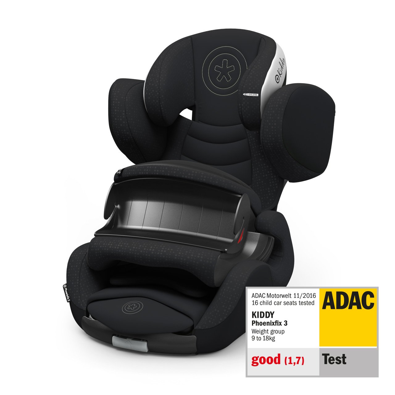 Kiddy Phonenixfix 3 Child Car Seat Group 1 (approx. 9 Years to 4 Years) (approx. 9 kg - 18 kg) with Isofix 2019 Collection Midnight Black