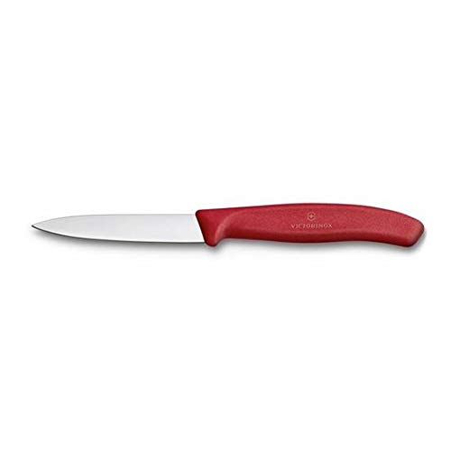 Victorinox Swiss Classic 8 cm Serrated Vegetable Knife - Medium Point - Blade Guard - Dishwasher-Safe - Set of 2, paring knife, red