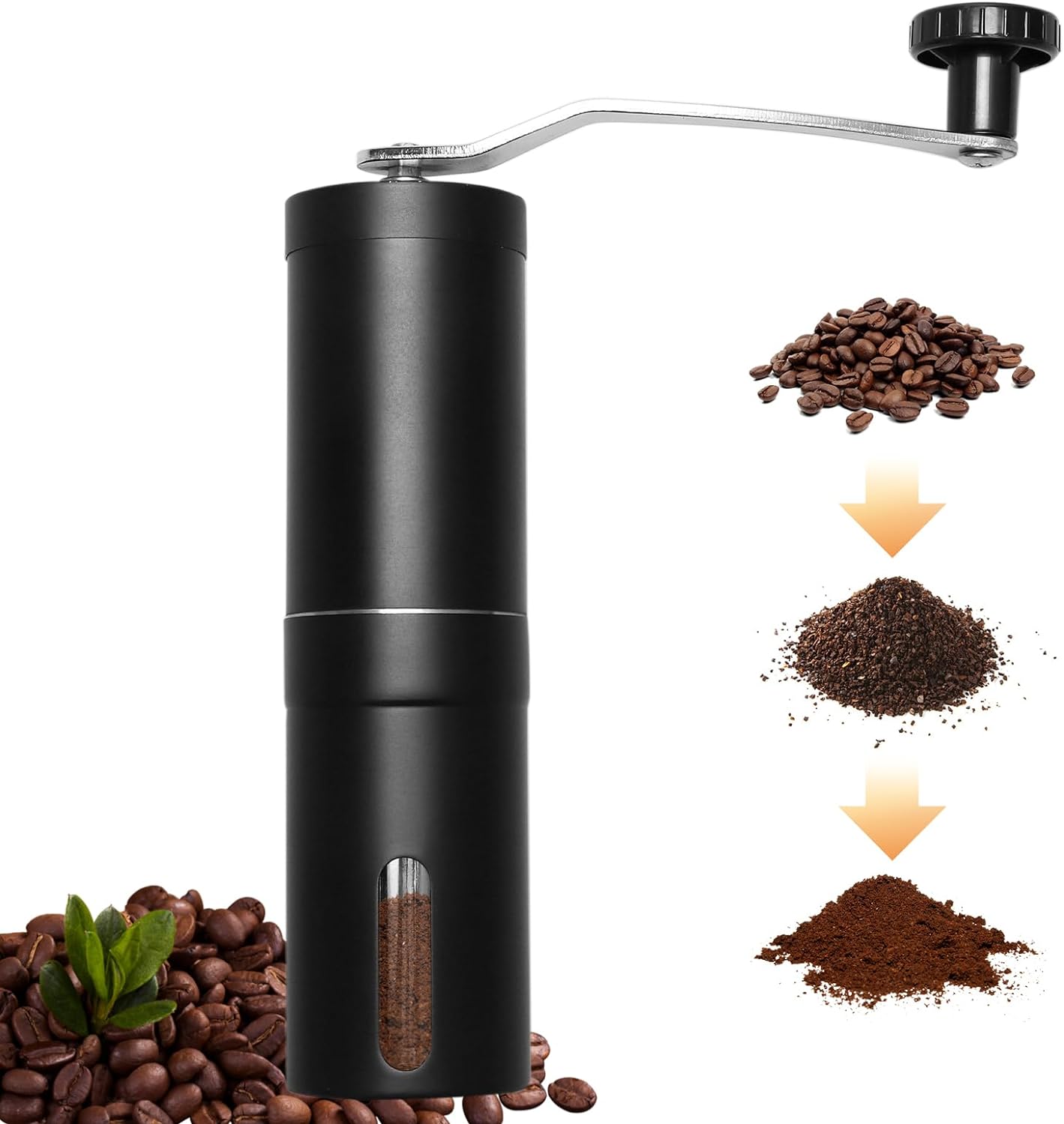 Vuteukis Manual Coffee Grinder with Cone Grinder, Stainless Steel Hand Coffee Grinder, Espresso Grinder, Precise Grinding Adjustment, Ceramic Grinder for Espresso to French Press