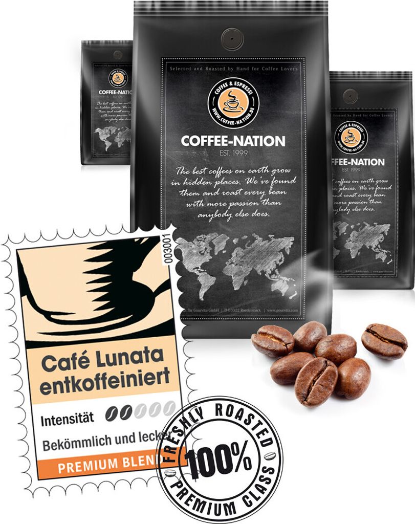 Coffee CAFÉ LUNATA decaffeinated by Coffee-Nation, 500g beans