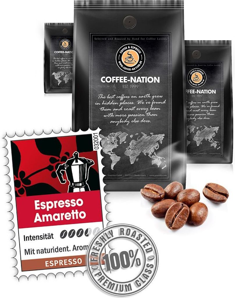 Coffee ESPRESSO AMARETTO flavored by Coffee-Nation, 500g beans