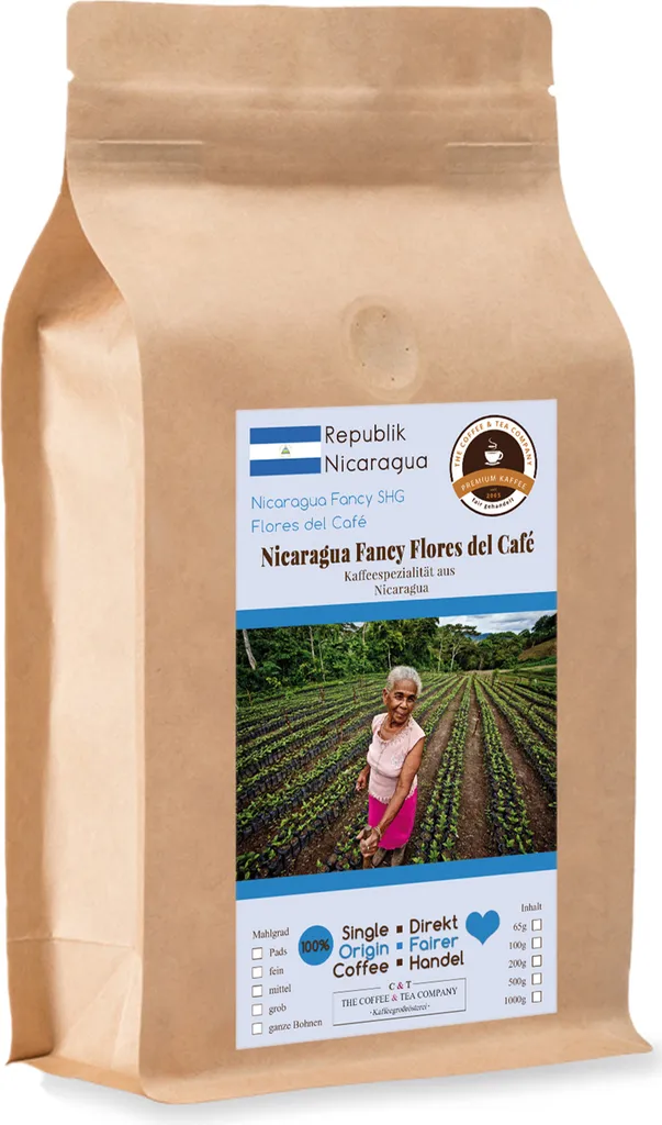 Coffee with Heart - Nicaragua Fancy Flores del Café - 1000 g Medium Ground
