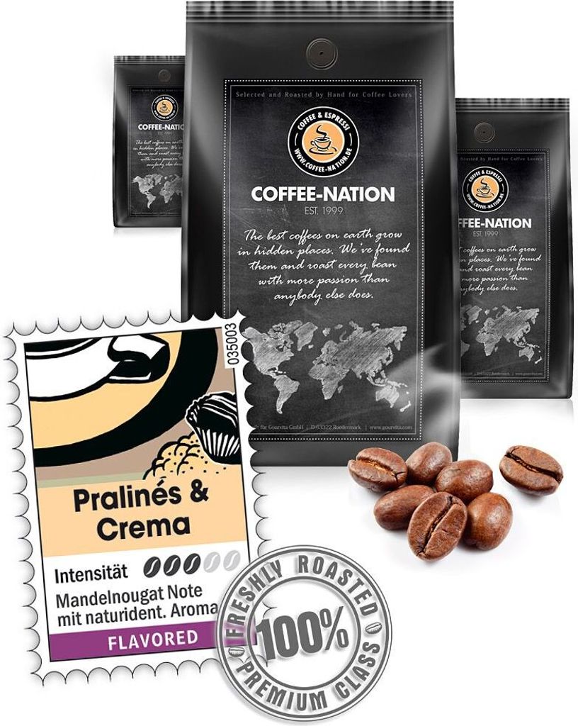 Coffee PRALINES & CREAM flavored by Coffee-Nation, 500g beans