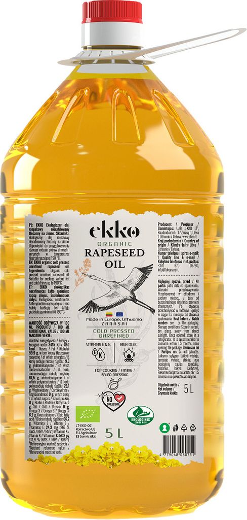 Cold-pressed rapeseed oil, 5 L - Horeca (Ekko)